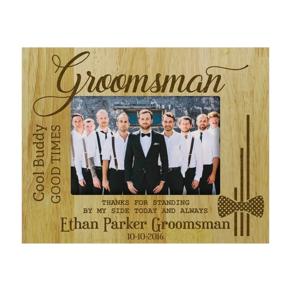 Personalized Groomsman Wedding Day Gift Wood Engraved Picture Frame With Name -5 x 7 Inches Horizontal