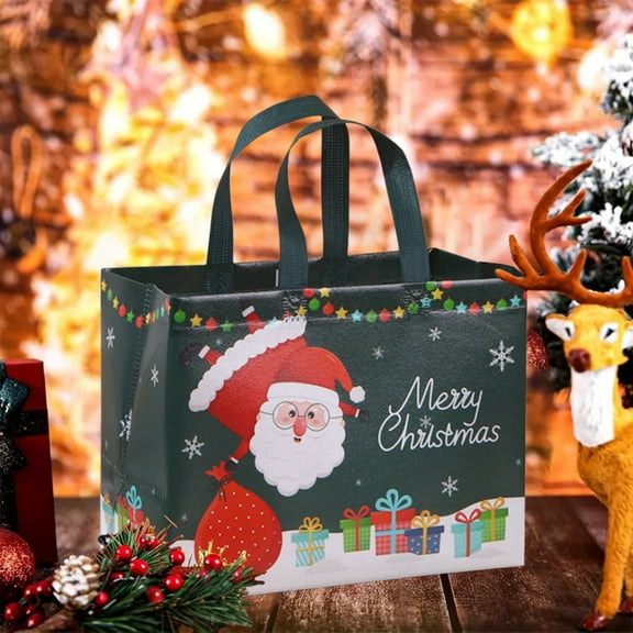 Taicans Large Santa Christmas Tote Bag - Reusable Eco-Friendly Non-Woven Gift Carrier for Festive Shopping & Party Decorations,16x16in,Perfect for Xmas Gifts & Holiday Treat Bags