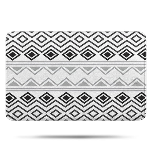 Boho Black and White Geometric Ethnic Pattern Bathroom Rugs Mat,Non Slip Microfiber Bathroom Rug,Rubber Backing,Soft Bathroom Mats for Bathroom Floor,Tub and Shower,17x27in(43x68cm)