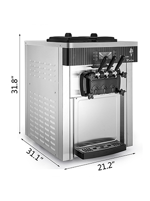 VEVOR Commercial Ice Cream Machine 20-28L/H Soft Serve with LED Display Auto Clean 3 Flavors 2200W,Silver