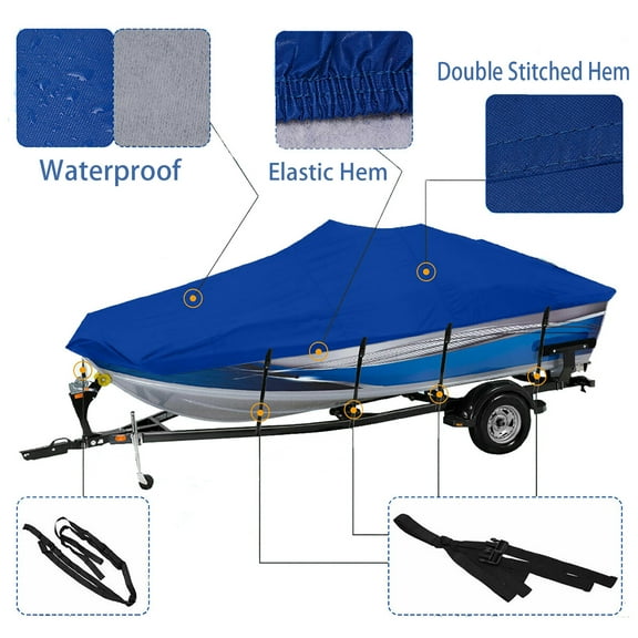 Boat Cover 17-19Ft Waterproof Trailerable Heavy Duty Blue Pontoon Fabric Up to 95 inch