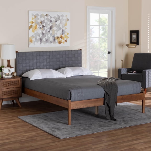 Baxton Studio Estela Mid-Century Platform Bed, Queen, Walnut Brown