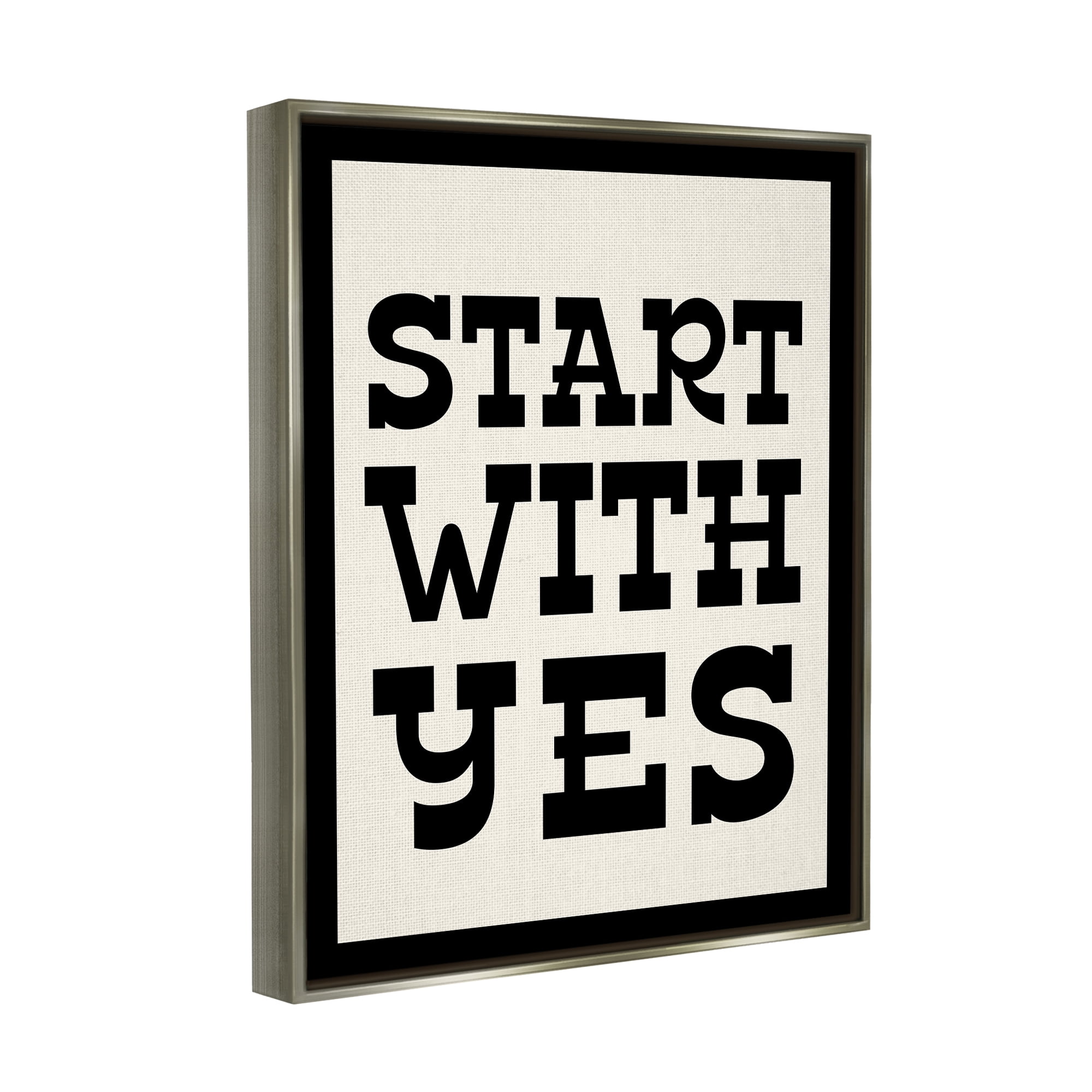 Stupell Industries Start With Yes Phrase Inspirational Painting Gray Floater Framed Art Print Wall Art, 17 x 21
