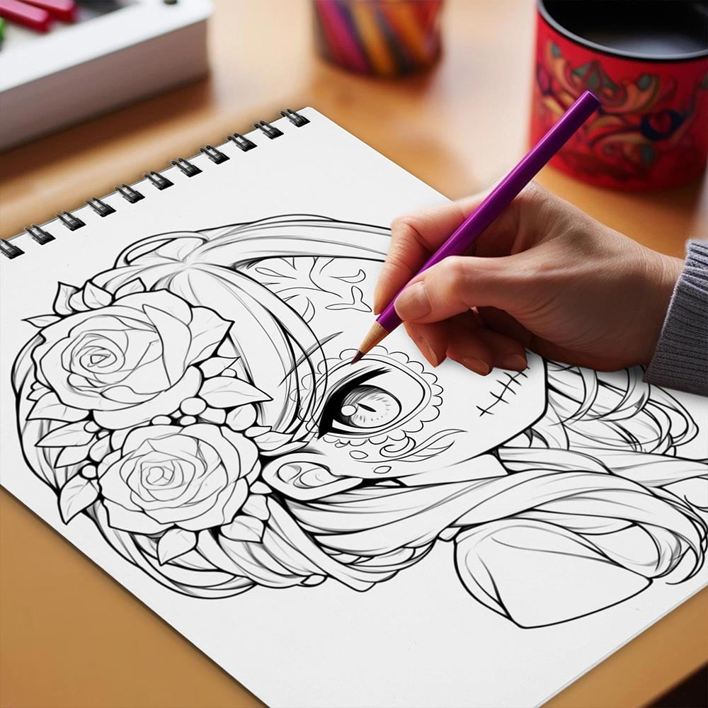 Netecom Sugar Skull Chibis Coloring Book for Adults, Spiral Bound, Soft Cover