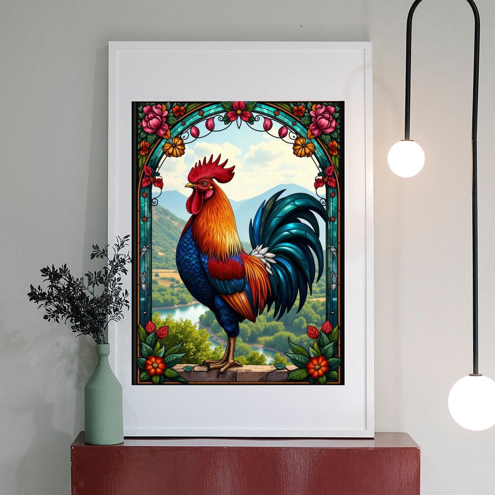 Diamond Art Kit for Adults, Colorful Rooster Stained Glass Art Diamond Painting for Adults Beginners, DIY Diamond Art Painting Kits, 5D Diamond Painting Crafts for Home Decor 12x16 Frameless