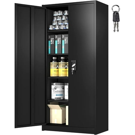 

YUEXIA Metal Garage Cabinet 42-Inch Lockable Steel Storage Cabinet with Doors & Adjustable Shelves Office Storage Cabinet for Garage Pantry Home Office Warehouse Basement (Black