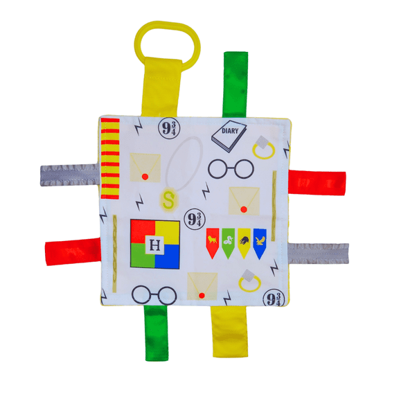 Baby Jack & Co 8x8" Wizard House Colors Learning Lovey Crinkle Tag Toy with Stroller Clip