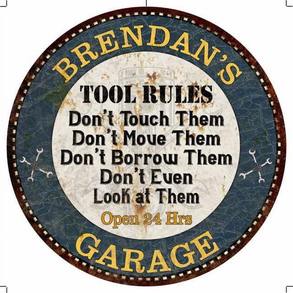 BRENDAN'S Garage Rules 14" Round Metal Sign Garage Wall Decor 100140015376