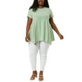 thumbnail image 2 of Unique Bargains Juniors' Plus Size Short Sleeve Tunic Handkerchief Hem Summer Casual Top 1X Light Green, 2 of 6