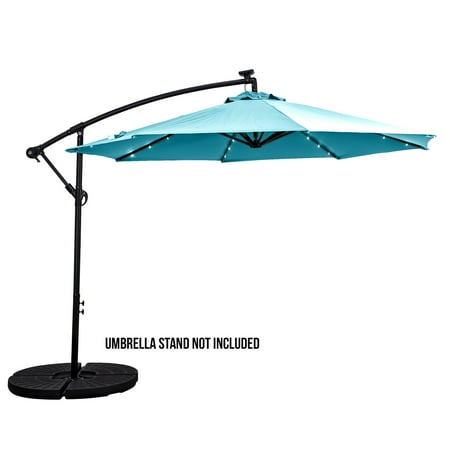 Sun Ray - 10' Offset Aluminum Solar Umbrella - Cross Base - OLEFIN FABRIC - Grey