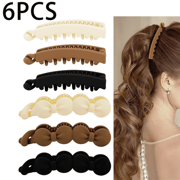 Hair Clips, 6PCS Bow Claw Clips for Medium Hair, Matte Strong Hold Ponytail Bun Holder, Hair Jaw Clips Barrettes Styling Accessories for Women Girls