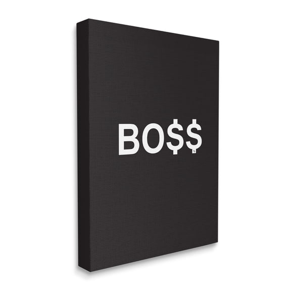 Stupell Industries Boss Text Dollar Signs Minimal Black White Typography Painting Gallery Wrapped Canvas Art Print Wall Art, 30 x 40