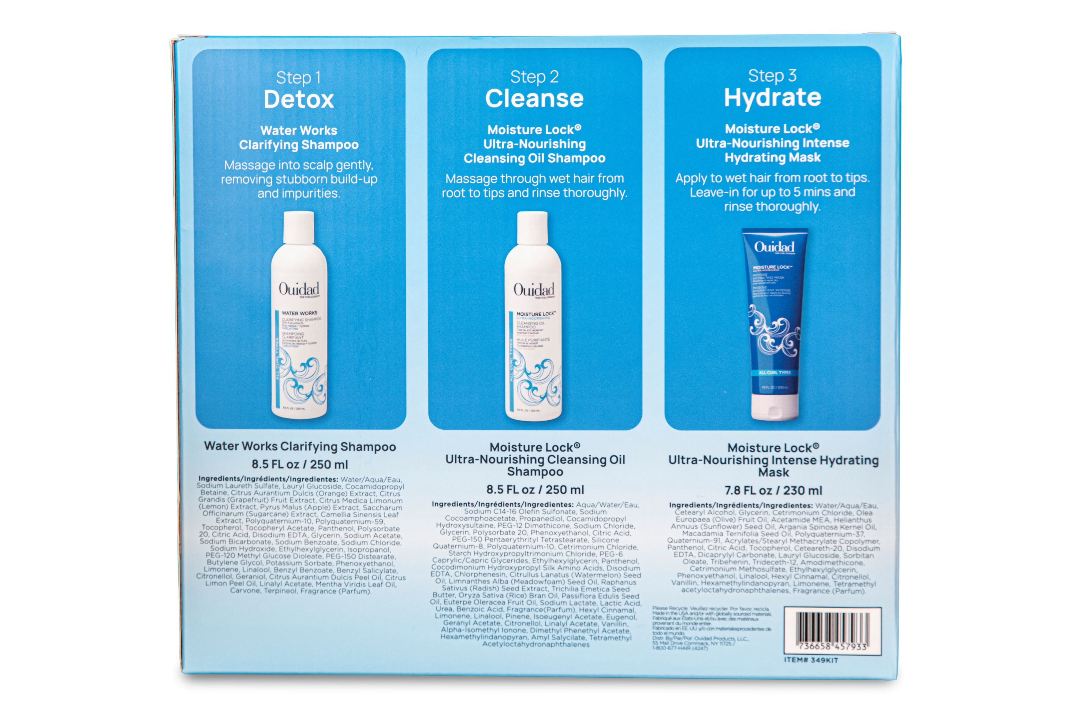 Ouidad Curl Detox - Water Works Clarifying Shampoo, Moisture Lock Ultra-Nourishing Cleansing Oil Shampoo, Moisture Lock Ultra-Nourishing Intense Hydrating Mask