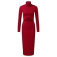 thumbnail image 4 of SRZYMJ Women's 2 Piece Fall Outfits Set Long Sleeve Crop Top Bodycon Slit Midi Skirt Sets Ribbed Knit Winter Dress, 4 of 5