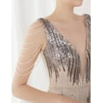 thumbnail image 4 of Women's V Neck Sequin Formal Evening Dress Tassel Bead Sleeve Mermaid Long Gown 1920S Party Maxi Military Dress, 4 of 6