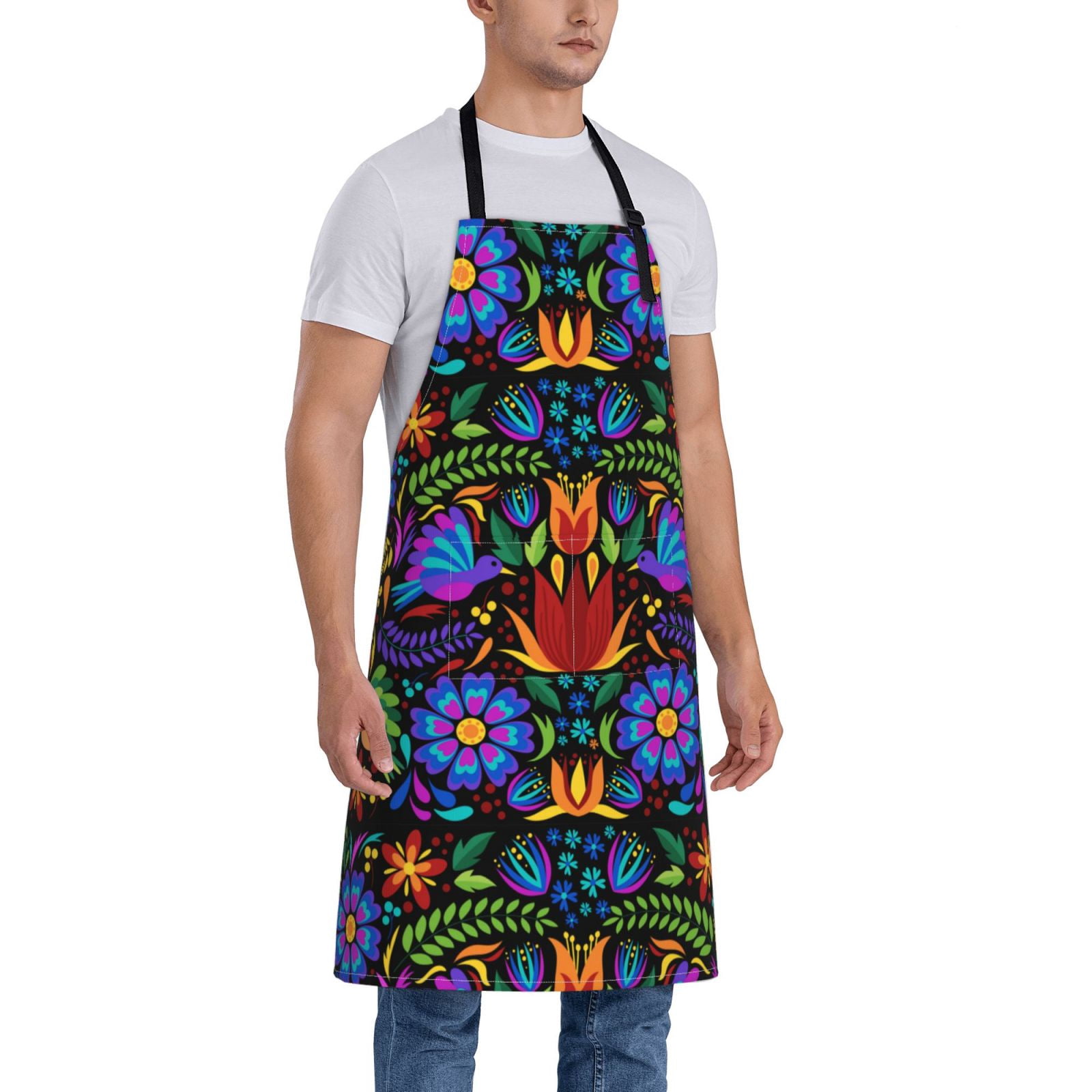 Kdxio Colorful Floral Apron with Pockets Adjustable Kitchen Aprons for Men Women Waterproof Aprons for Cooking,Drawing,Crafting, Baking Household Cleaning