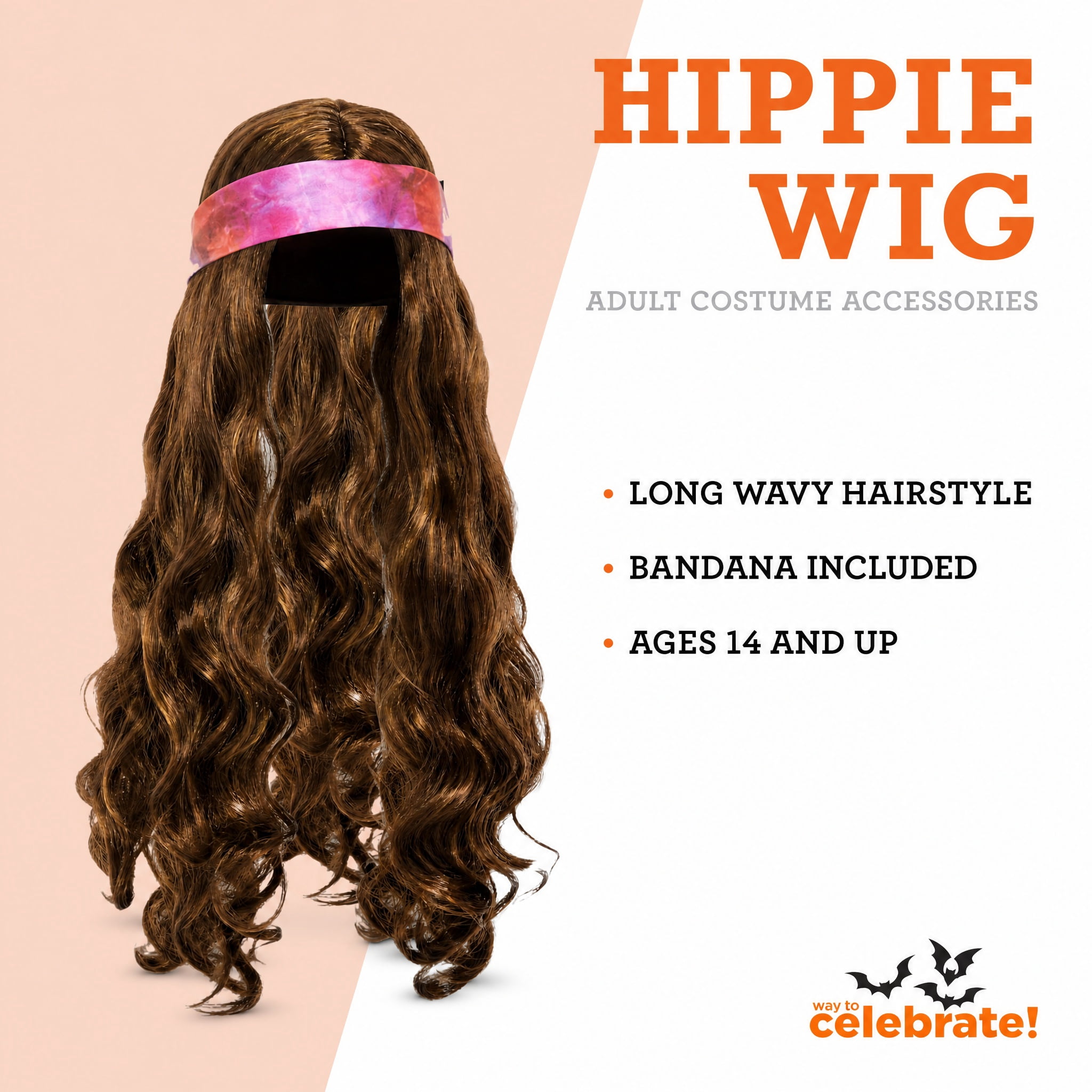 Hippie Wig Costume Accessory for Adults, Brown, Halloween by Way To Celebrate
