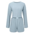 thumbnail image 3 of Womens Summer Fashion Casual Two Piece Outfits Casual Shorts Set O Neck Long Sleeve Tops And Shorts Tracksuit Swimsuit Cover Women Cut Swimsuits for Women Swimming Pants Women Body Swimsuits Summer, 3 of 4