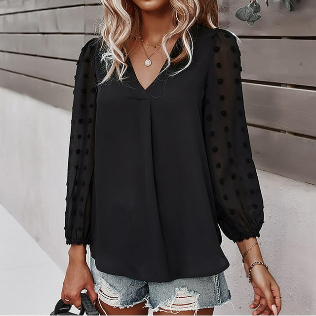 TIMIFIS Hauts pour Femmes Chemise en Chiffon à Col en V Chemise Décontractée à Manches Ballon Chemise à Imprimé Floral Haut on