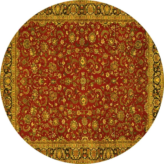 Ahgly Company Machine Washable Indoor Round Persian Yellow Traditional Area Rugs, 3' Round