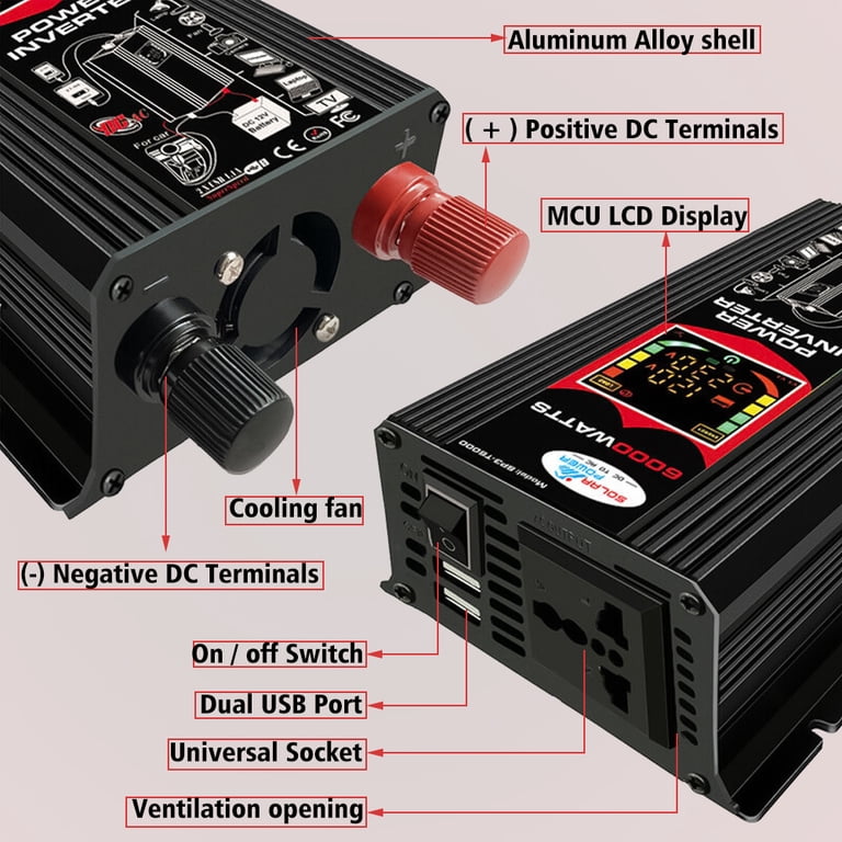 1000 watt inverter with cigarette lighter plug DC 12V to AC 220V 230V 500W/1000W LED Voltage Converter European Socket Car Auto Accessories Ideal for string lights Ysolx 1000w Power Inverter 12V