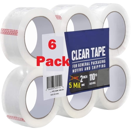 Heavy Duty Packing Tape Rolls, Clear, 5 MIL, 2 inch x 110 Yards, Ultra Strong, Refill for Packaging and Shipping - PACK OF 6