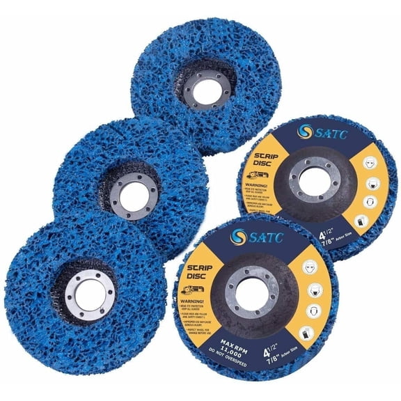 SATC 5PCS 4-1/2" x7/8" Blue Poly Strip Clean Disc Paint Stripping Rust Removal Wheels