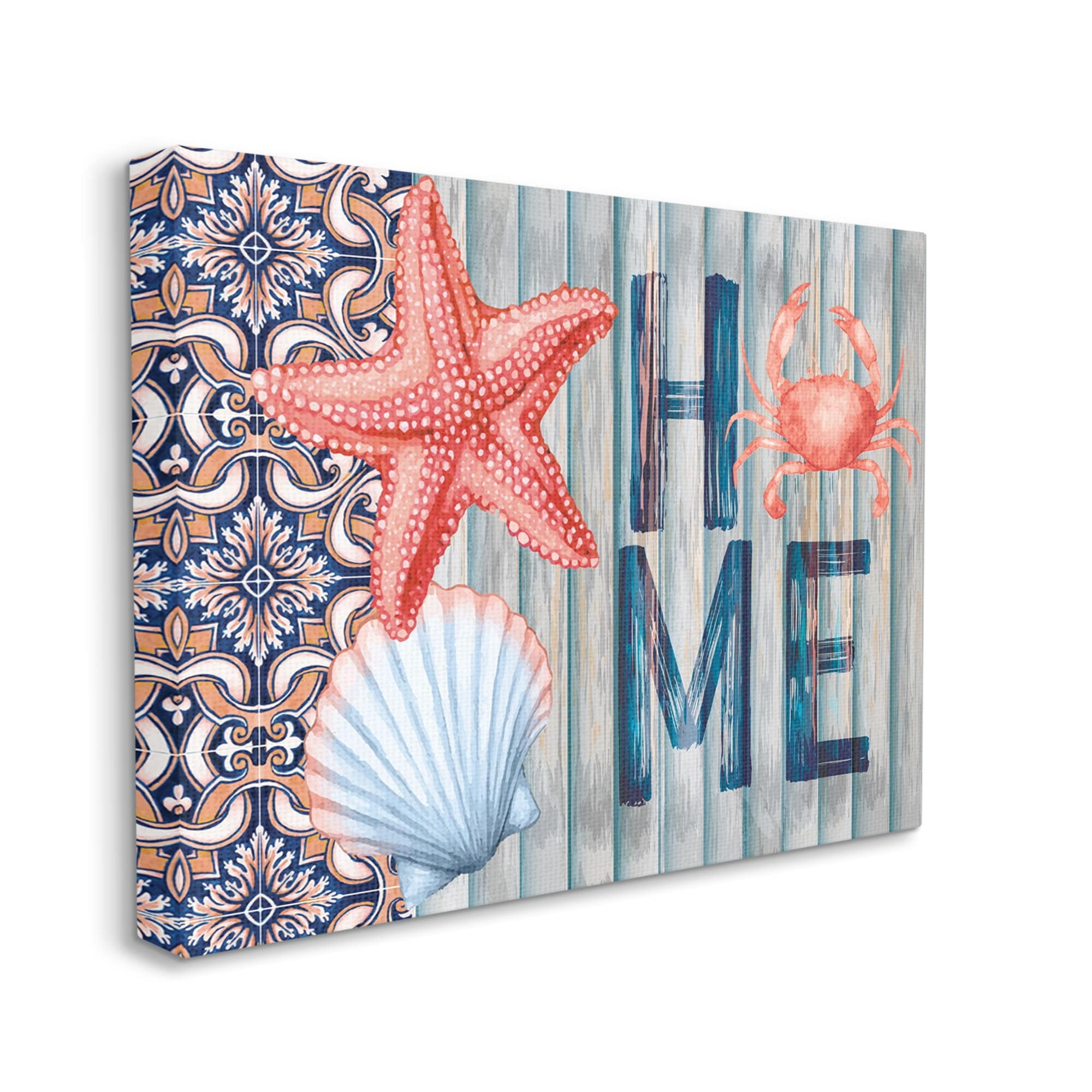Stupell Patterned Home Nautical Sea Life Landscape Painting Gallery Wrapped Canvas Print Wall Art