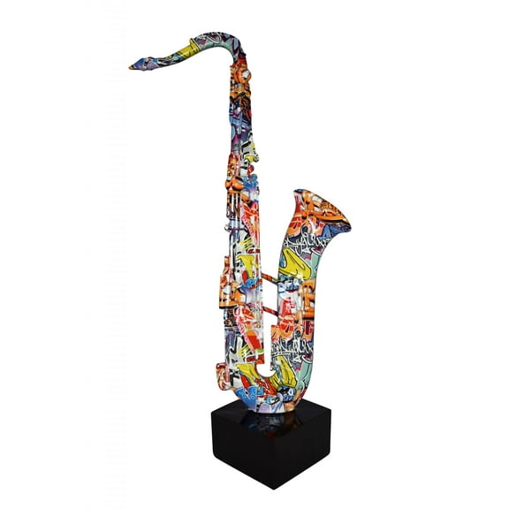Modern Art Graffiti Saxophone Statue Made of Resin - Sophisticated Music-Inspired Sculpture, Vibrant Home & Office Decor for Music Lovers, 15"L x 9"W x 29"H