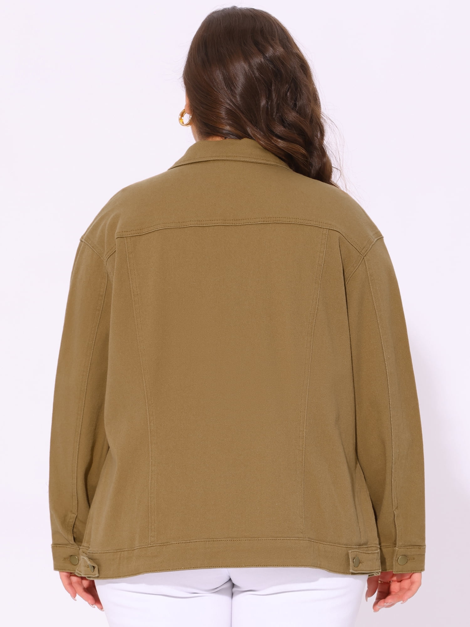 DARING DIVA Women's Plus Size Long Sleeve Button Front Washed Denim Jacket 4X Light Brown