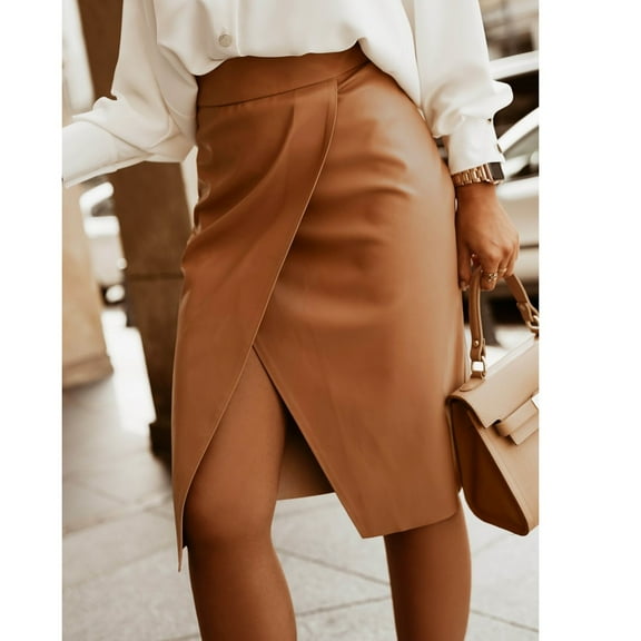 Aayomet Mini Skirt Women's Suede Skirt Button Closure A-Line High Wasit Mini Short Skirt 2024,Brown XL