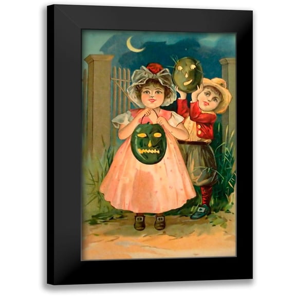 Vintage Apple Collection 10x14 Black Modern Framed Museum Art Print Titled - Halloween Black Jack O Lantern.tif