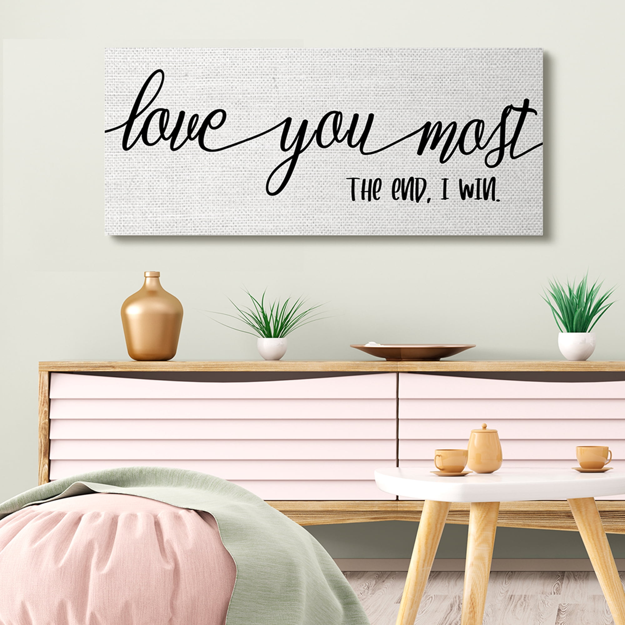 Stupell Industries Love You Most I Win Romantic Phrase Black White Inspirational Painting Gallery Wrapped Canvas Art Print Wall Art, 20 x 48