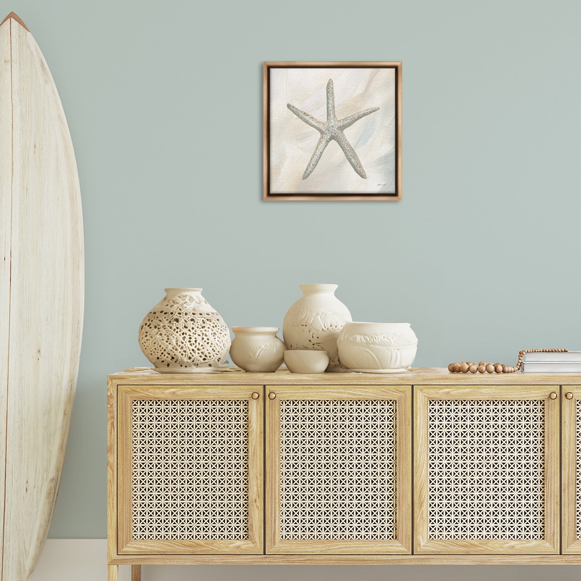Stupell Industries Minimal Beige Starfish Coastal Painting Brown Floater Framed Canvas Art Print Wall Art, 18 x 18