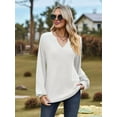 thumbnail image 2 of Womens Long Sleeve T-Shirts Deep V Neck Blouse Dressy Casual 2025 Fashion Loose Soft Fall Winter Clothes White L, 2 of 8