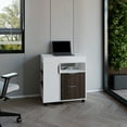 thumbnail image 3 of Depot E-Shop Odessa Extendable Desk, 2 Drawers, 4 Shelves, 4 Wheels, White/Walnut, 3 of 7