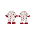 thumbnail image 2 of RUINIXCW Baby Girl Silk Satin Pajamas Romper Infant Baby Girls Spring Fall Clothes Sleepwear Cherry Print Fur Trim Button Down Long Sleeve Jumpsuit, 2 of 10