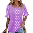 thumbnail image 2 of Otntypg T-Shirts for Women Retro Polka Dot Print Summer Elbow Length Bell Sleeve Square Neck Tunic Blouse Loose Fit Dressy Pullover Tops Multicolor S, 2 of 6