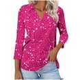 thumbnail image 1 of Camiseta de Solapa de Cuello en V de la Manga Superior de 3/4 de las Mujeres, Uso Diario Cómodo Casual, 1 of 9