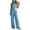 Blue, variant on Womens Halter Neck Smocked Waist Linen Blend Wide Leg Jumpsuit Sleeveless Casual One Piece Romper with Side Pockets Loose Fit Summer Trousers