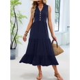 thumbnail image 6 of Womens Summer Maxi Dresses Flowy V Neck Sleeveless Swing Casual Beach Sundress with Pockets Dark Blue XL, 6 of 9
