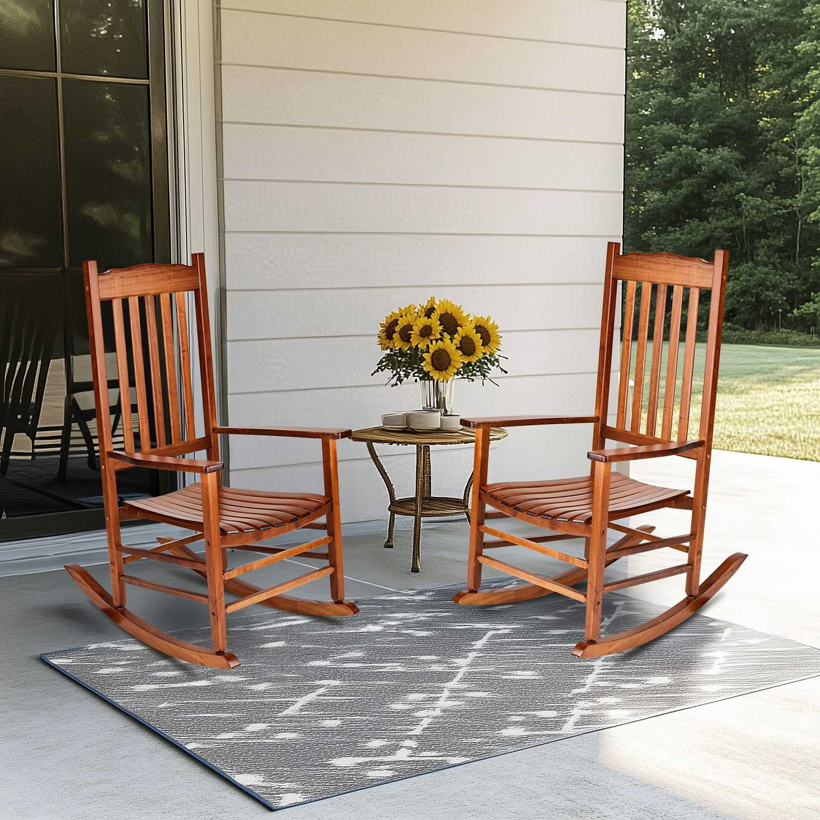 Ktaxon Wide Seat Wood Rocking Chair Outdoor Classic Wood Rocker, Sturdy Wood Frame, Porch Rocker for Cozy