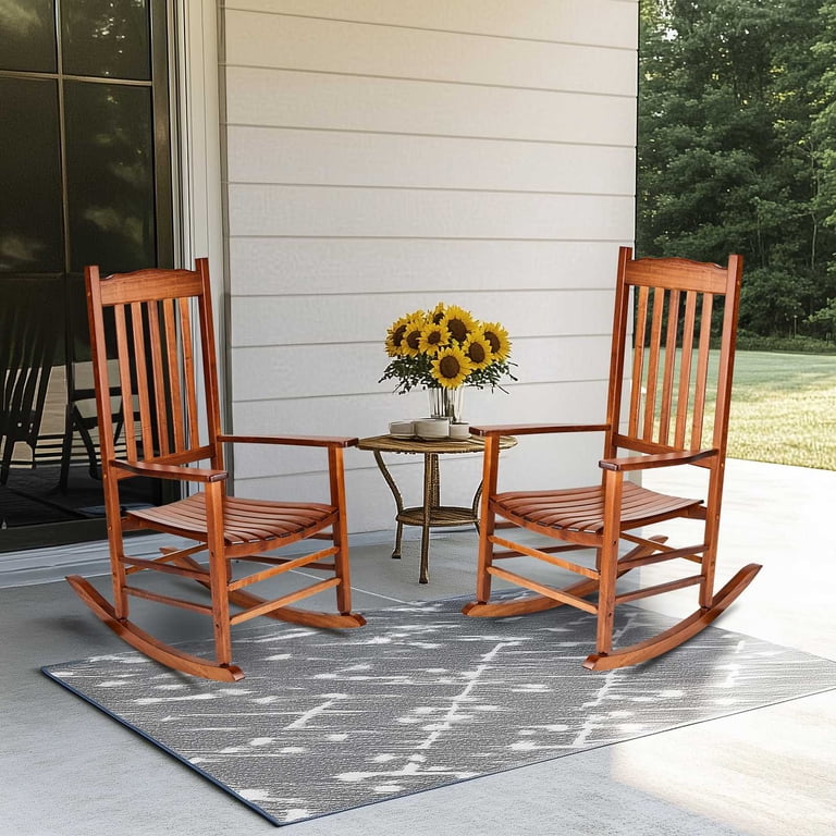 Ktaxon Outdoor Rocking Chair, Solid Wood Frame, Fabric Seat, 24.41
