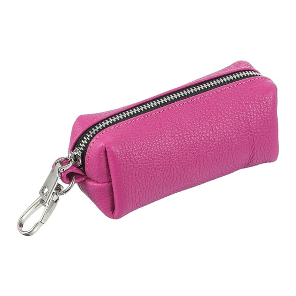 Uxcell Leather Coin Purse,1.8x 5.3 Inch Leather Car Key Holder Bag Hand-held Change Purse Keychain Pouch Small Coin Pouch with Zipper Key Ring for Women and Men, Rose Red