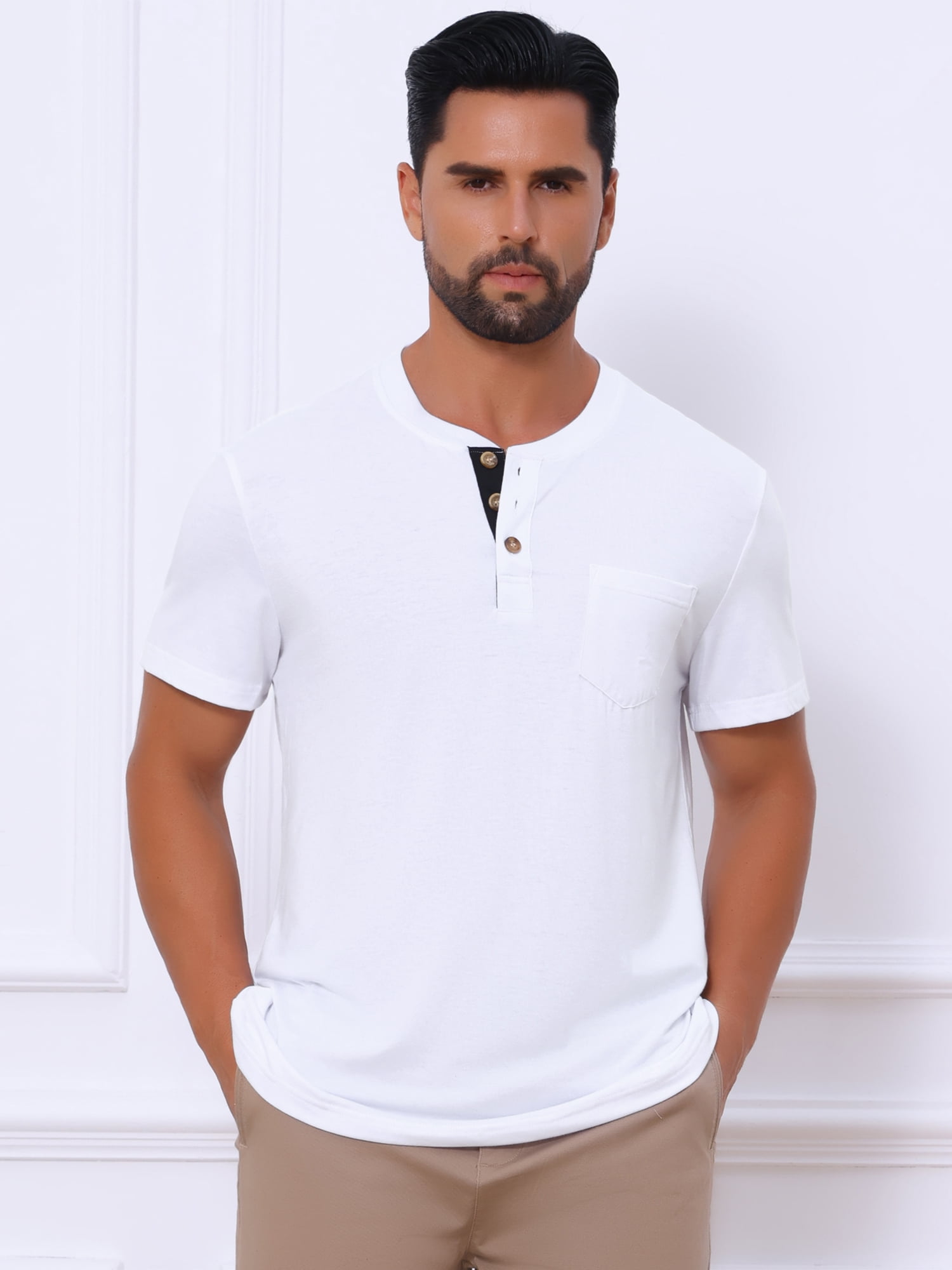 DARING DIVA Men's Casual Summer Short Sleeves Button Henley Basic Tee 2XL White
