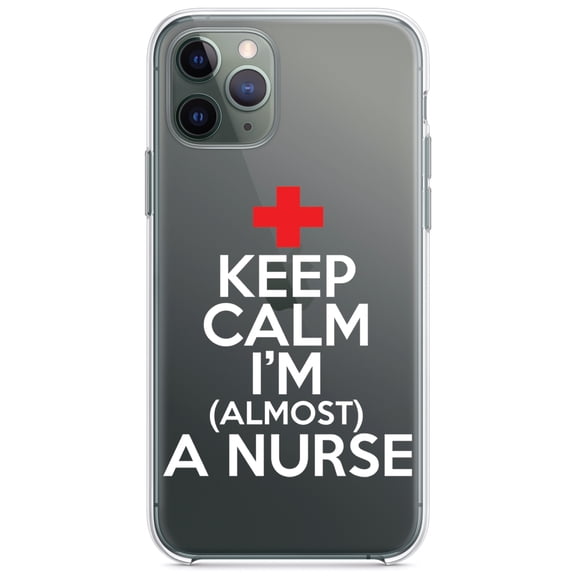 DistinctInk Clear Shockproof Hybrid Case for iPhone 11 Pro (5.8" Screen) - TPU Bumper Acrylic Back Tempered Glass Screen Protector - Keep Calm I'm Almost a Nurse