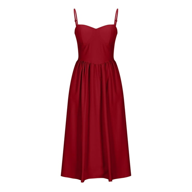 Kaemgyyd Robe Corset pour Femmes Élégante à Bretelles Spaghetti, Robe Midi Fluide à Décolleté Plongeant Plissée, Robes de Cocktail Formelles pour Femmes