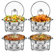 Bluebow 4 pack Chafing Dish Buffet Set, 5QT Stainless Steel Food Warmer, Chafing Dish for Buffet with Glass Lid & Holder for Party, Wedding, Catering