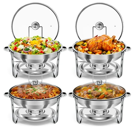 Bluebow 4 pack Chafing Dish Buffet Set, 5QT Stainless Steel Food Warmer, Chafing Dish for Buffet with Glass Lid & Holder for Party, Wedding, Catering