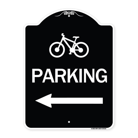SignMission Designer Series Sign - Bicycle Symbol Parking (Left Arrow) | Black & White 18" x 24" Heavy-Gauge Aluminum Architectural Sign | Protect Your Business & Municipality | Made in